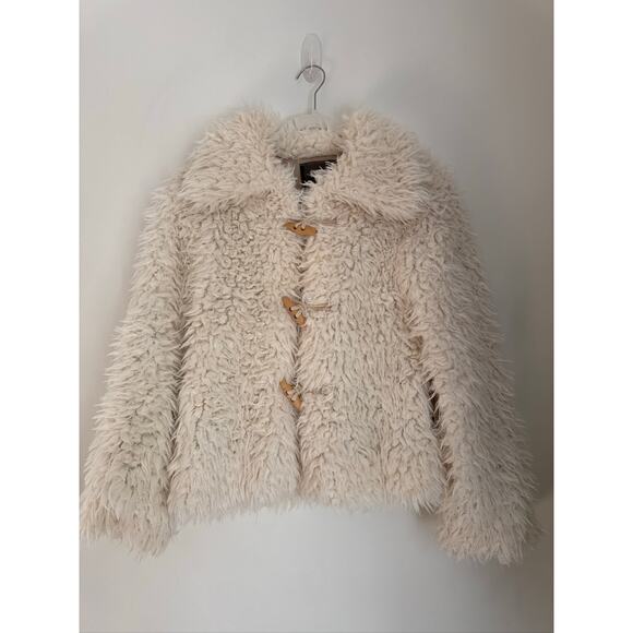 Reformation Faux Shearling Toggle Coat Cream with Viscose Lining - Picture 1 of 9